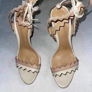 SCHUTZ Cream and Tan Zigzag Heels